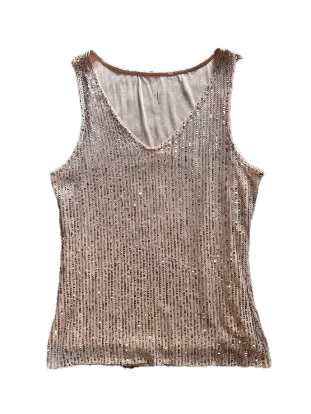Sequin V-Neck Camisole Tank Top - Cream with Silver Sequins